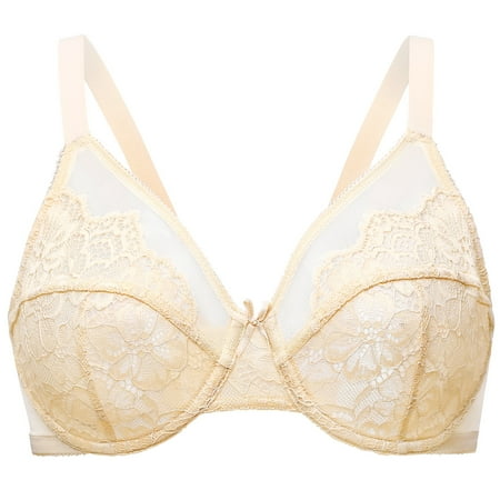 MELENECA Women s Full Coverage No Padding Plus Size Minimizer Underwire Bra Beige 44D