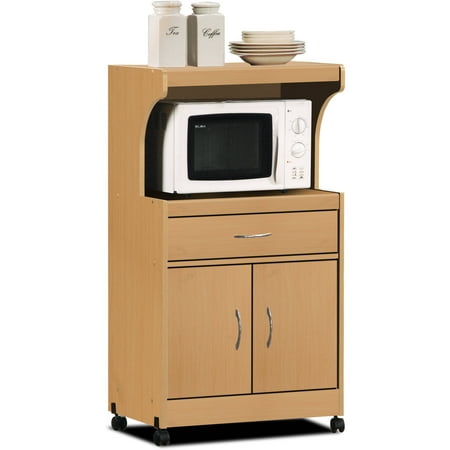 Hodedah Microwave Cart with One Drawer, Two Doors, and Shelf for Storage, Beech