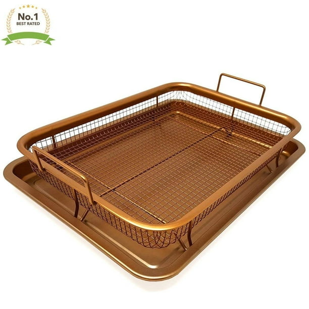 Copper Oven Air Fryer Crisper Nonstick 2 Piece Tray With Mesh Basket