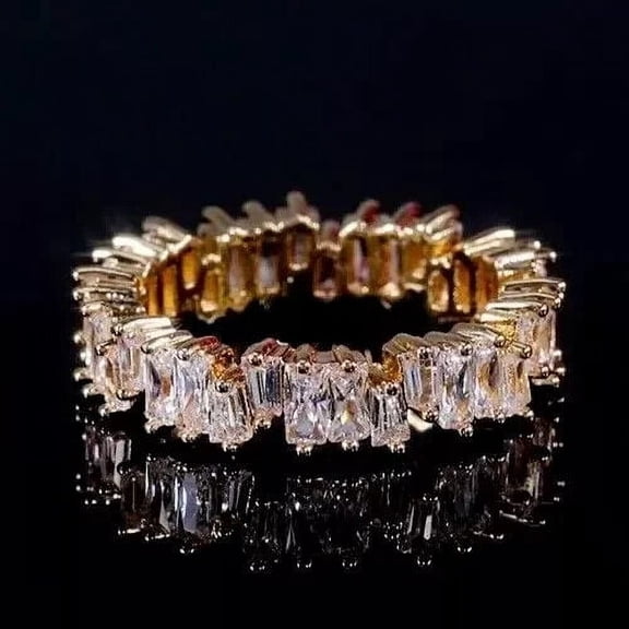 2Ct Baguette Cut Simulated Diamond Eternity Engagement Ring 14K Yellow Gold Plated 925 Sterling Silver