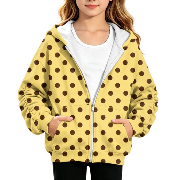 Girls Zip Up Jacket 10-12 Polka Dot Full-Zip Jacket for Kids Cute Oversized Girls Sweaters Fashion Winter Hooded Hoodies for Girls with Pockets
