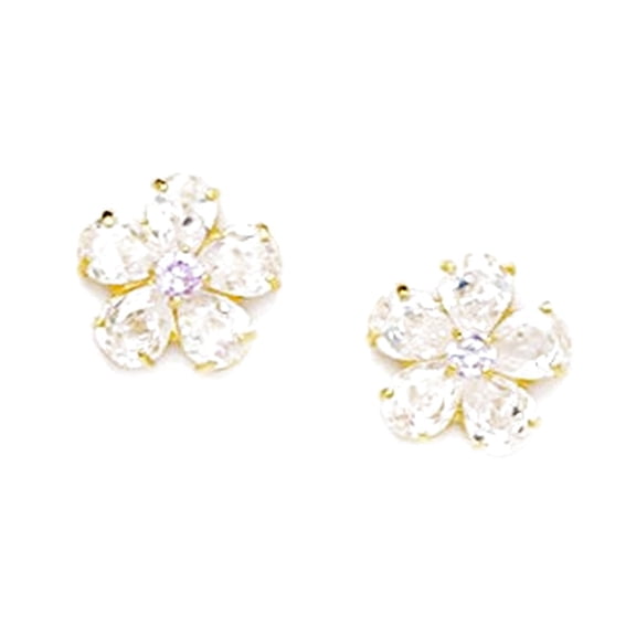 14k Yellow Gold June Lt-Purple Cubic Zirconia Flower Screw Back Earrings 9x9mm Stud Earring for Women