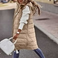 thumbnail image 2 of MOJOGO Women's Puffer Vest Quilted Snap Sleeveless Mid-Length Outwear Jackets Warm Fall Winter Down Coats with Hood Khaki XL, 2 of 6