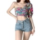 thumbnail image 1 of Camisa de mujer con volantes, manga abullonada, estampado floral, blusa con hombros descubiertos, tipo 1 kenally AP001330-01B, 1 of 7