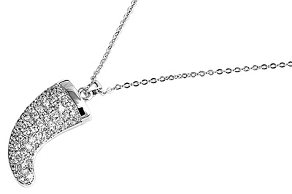 Cat Pendant Clear Simulated CZ .925 Sterling Silver Micro Pave Charm 