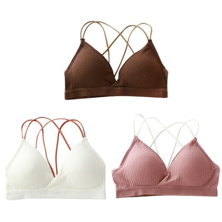 

Monfince 3 Pieces Cross Back Sport Bras Padded Strappy Criss Cross Cropped Bras for Yoga Workout Fitness Low Impact 70/75ABC