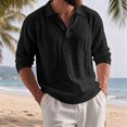 thumbnail image 2 of TOUMENY Men Linen Shirts Casual Long Sleeve Lightweight Breathable Shirt Solid Button Down Loose Fit Vacation Beach Summer Fall Tops Black L, 2 of 7