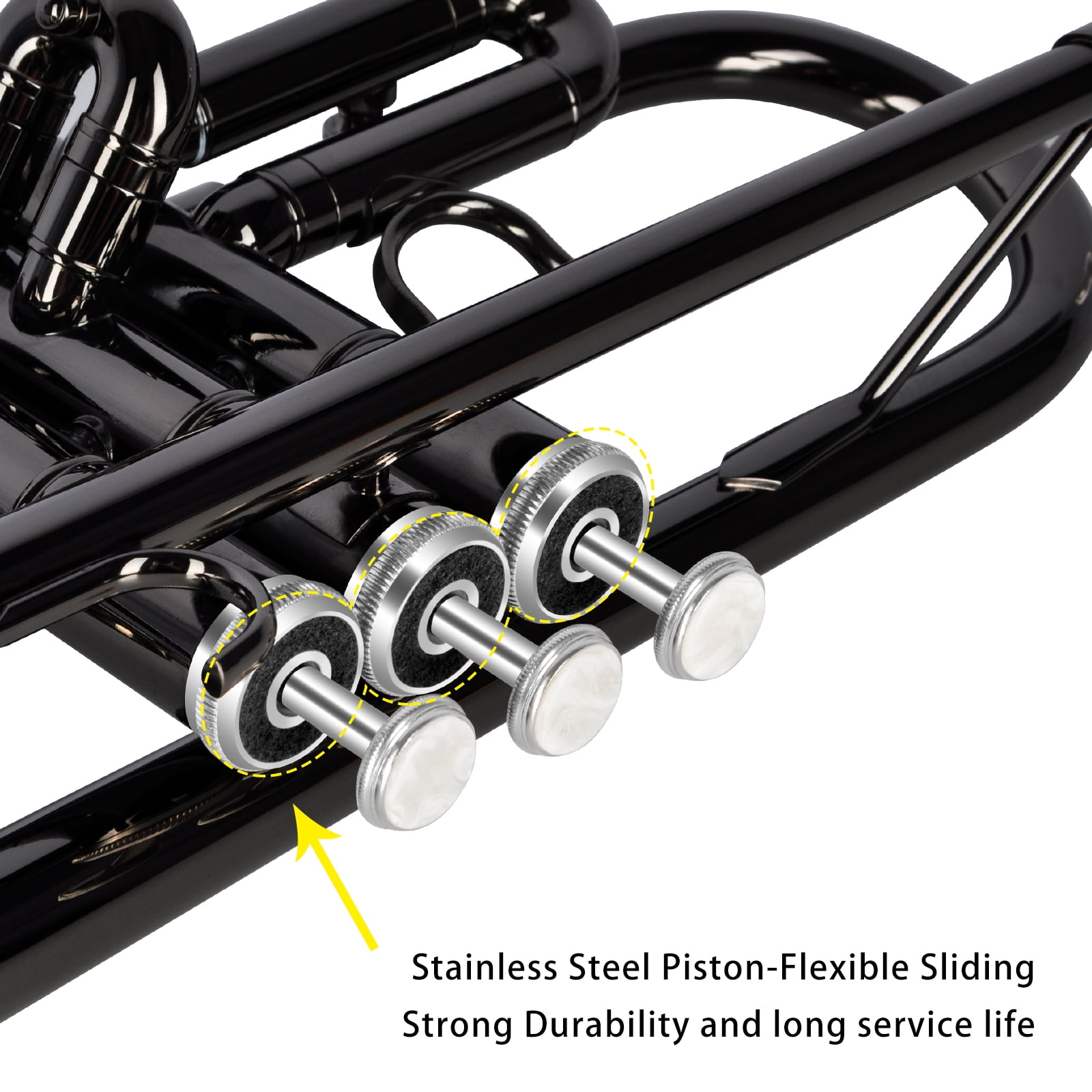 EASTROCK Bb Trumpet Precision Valves with Double Drain & Sweat-Proof Grips Pro Care Kit Included for Novice User Black