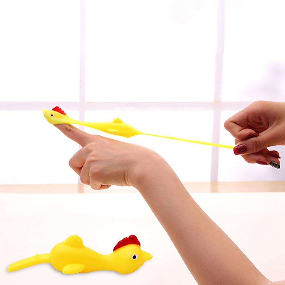 1/5/10Pcs Sticky Flying Chicken Rubber Stretchy Turkey Finger Slingshot Kid Toy 
