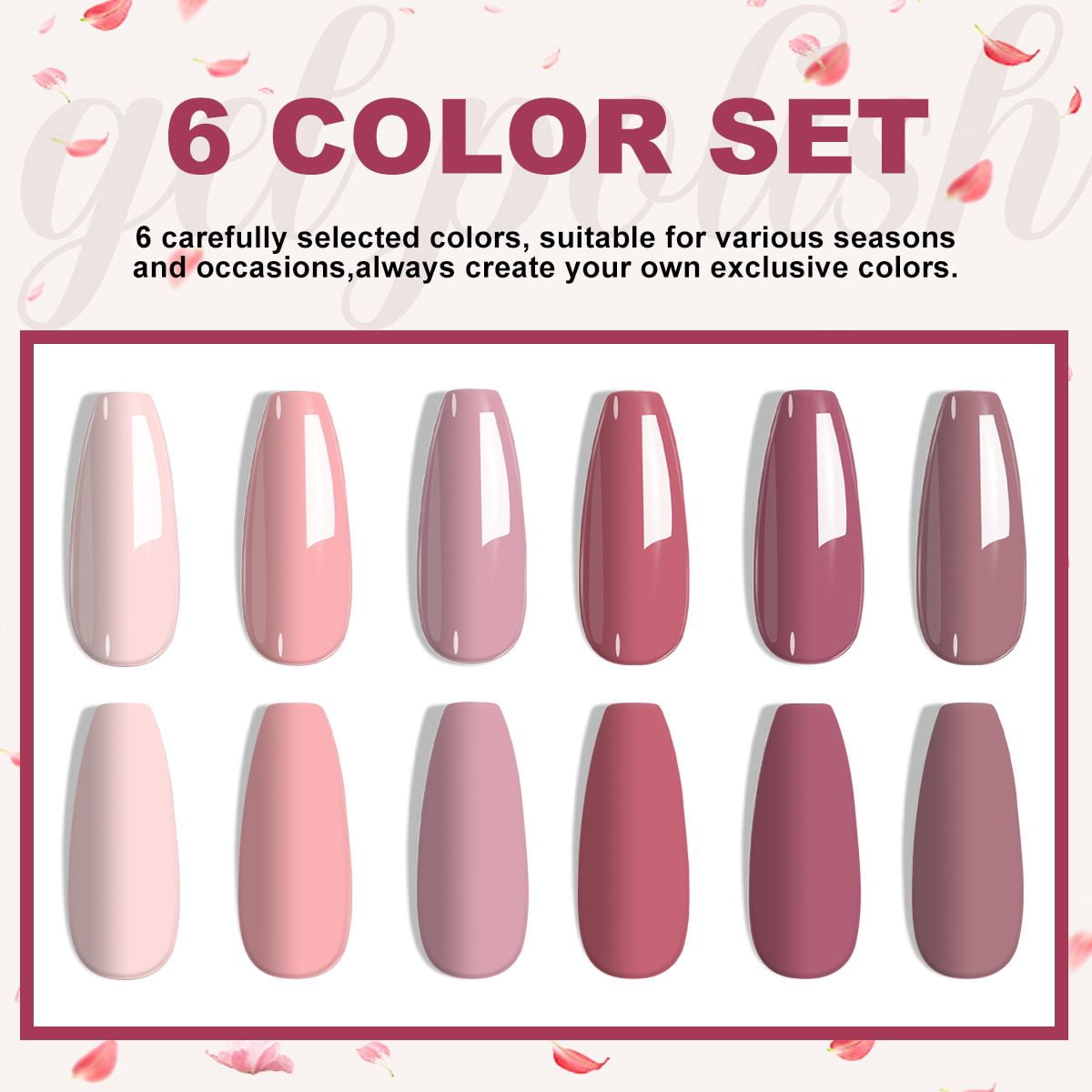 6Pcs Gel Polish Set, 6 Vibrant Colors UV Gel Nail Polish Red Blue Green Christmas Gift for Women Girls
