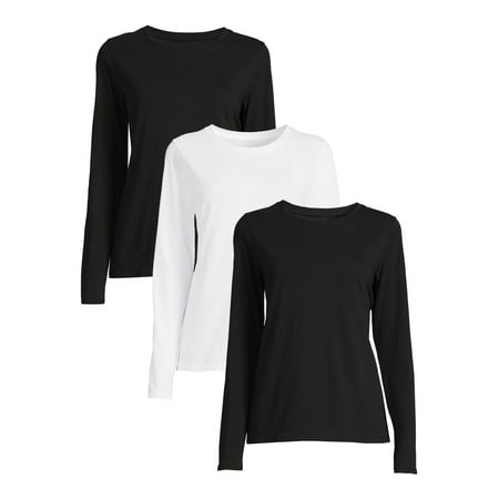 Time and Tru Women's Crewneck Tee with Long Sleeves, 3-Pack