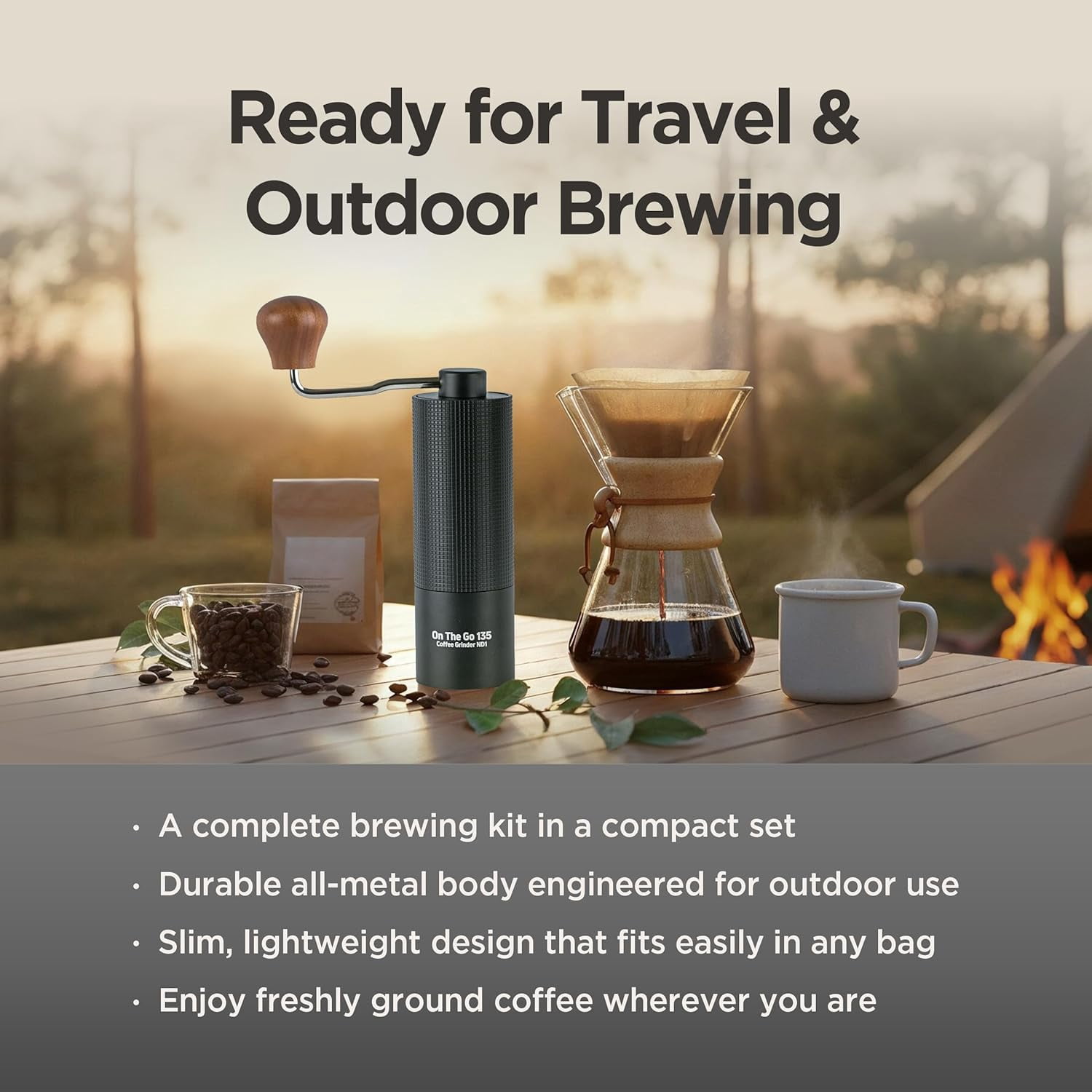 Manual Coffee Grinder - Stainless Steel Conical Burr with Adjustable Settings, Double Bearing for Home Travel Camping Gift