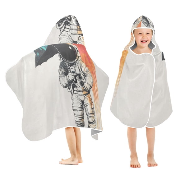 Yayeee Kids Hooded Towels Toddler Soft Absorbent Beach Bathing Wrap 50" x 23.5", White Astronaut