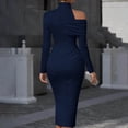 thumbnail image 3 of Dvprdro Womens Party Evening Midi Dress Asymmetric High Neck Long Sleeve Ruched Side Slit Fitted Solid, 3 of 5