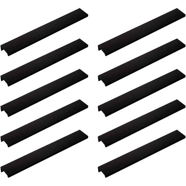 Juego de 10 tiradores negros Tiradores para muebles negros - Tiradores invisibles Tiradores para muebles de cocina negros Tiradores para muebles negros mate en aleación de aluminio Ce