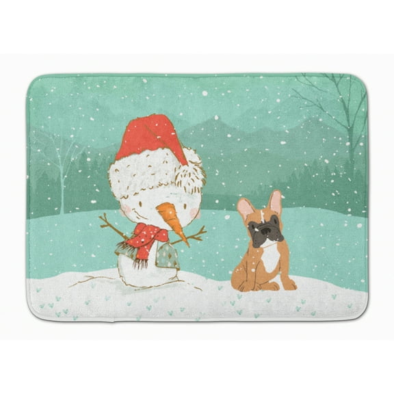 Fawn French Bulldog Snowman Christmas Machine Washable Memory Foam Mat