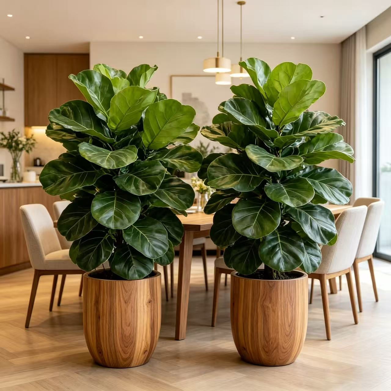 32 Inch Artificial Fiddle Leaf Fig Tree 2 Pcs - Realistic Faux Tropical Tree with Large Leaves, UV Resistant Fake Plant for Living Room, Office, Home Decor (No Pot)