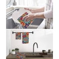 thumbnail image 5 of Boho Teal Flower Kitchen Dish Towels for Drying Dishes Set of 3, Spring Bohemia Chic Red Yellow Floral Waffle Weave Microfiber Hand Tea Bathroom Towels Quick Dry & Absorbent Towel 12x12, 5 of 7