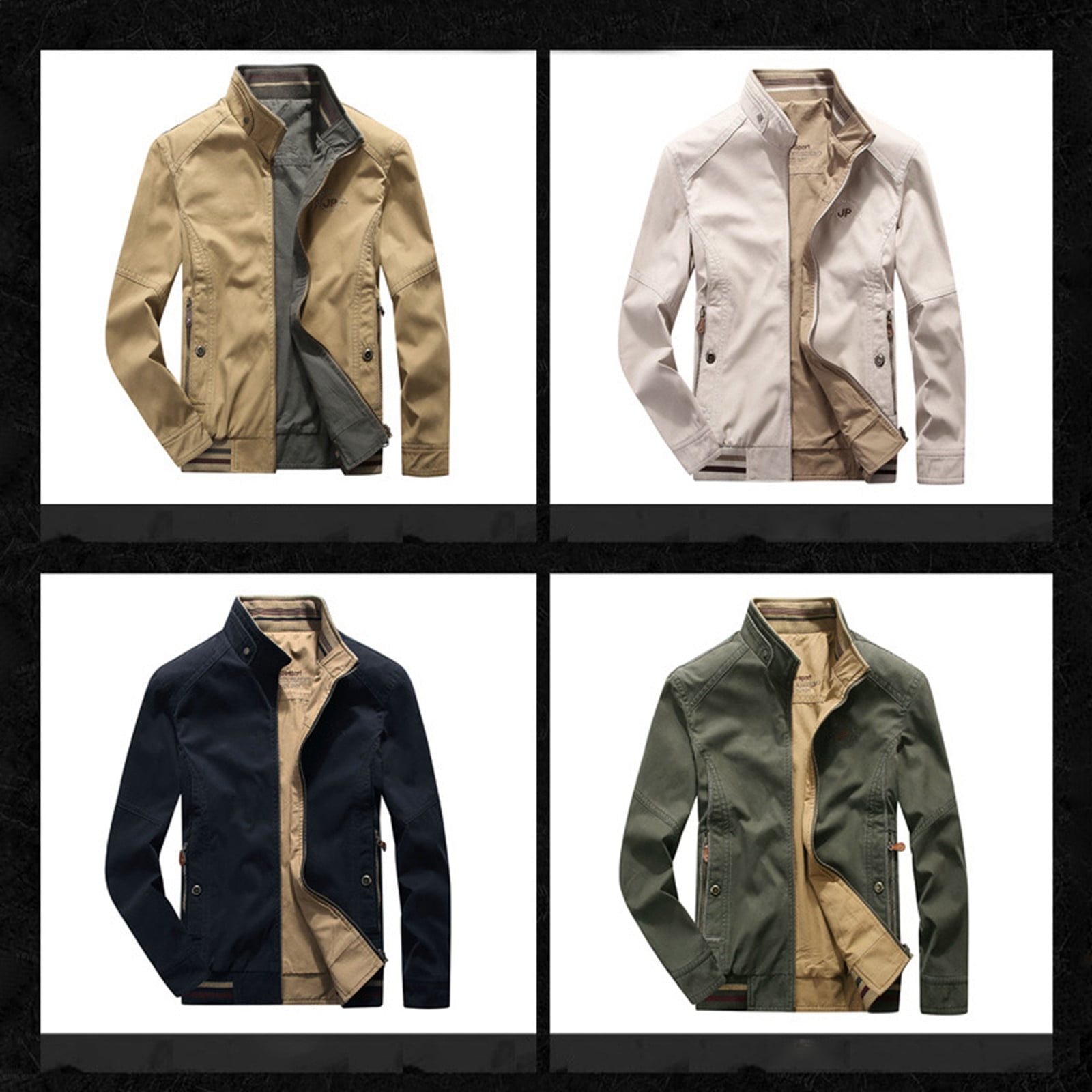 JDEFEG Mens Jacket Reversible Double Wearing Jacket Standing