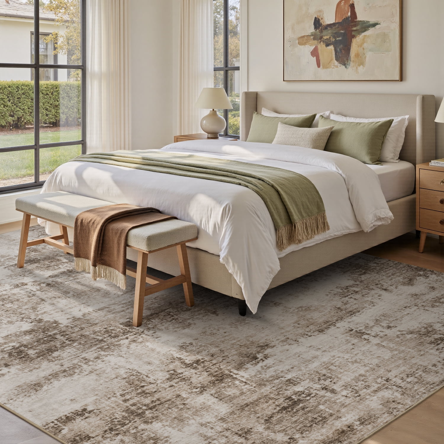VUNATE 9'x12' Area Rugs for Living Room Marble Swirl Abstract Rug Ultra Soft Washable Rugs for Bedroom Anti Slip Durable Carpet Home Decor for Dining Room Brown