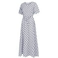 thumbnail image 4 of CALAFEBILA Summer Dresses for Women Short Sleeve Polka Dot Midi Sun Dress Bandage Flowy Swing Long Dresses for Teens, 4 of 7