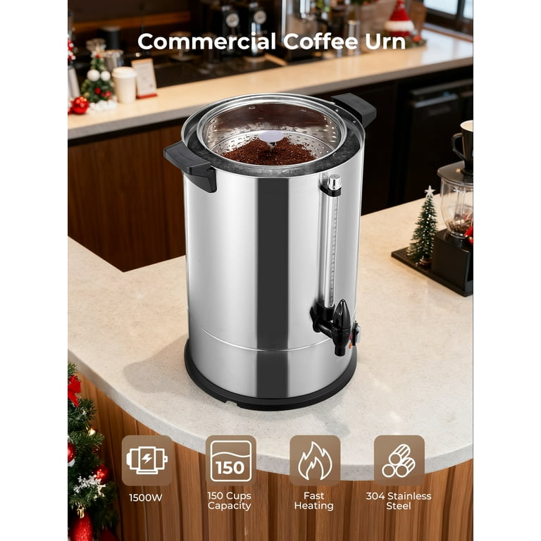 Coffee Maker 150 Cups Commercial, Coffee Urn 15 L/3.96 Gal Electric Hot Beverage Dispenser with Dripless Faucet, 1500w Power Quick Brew, Stays Hot for