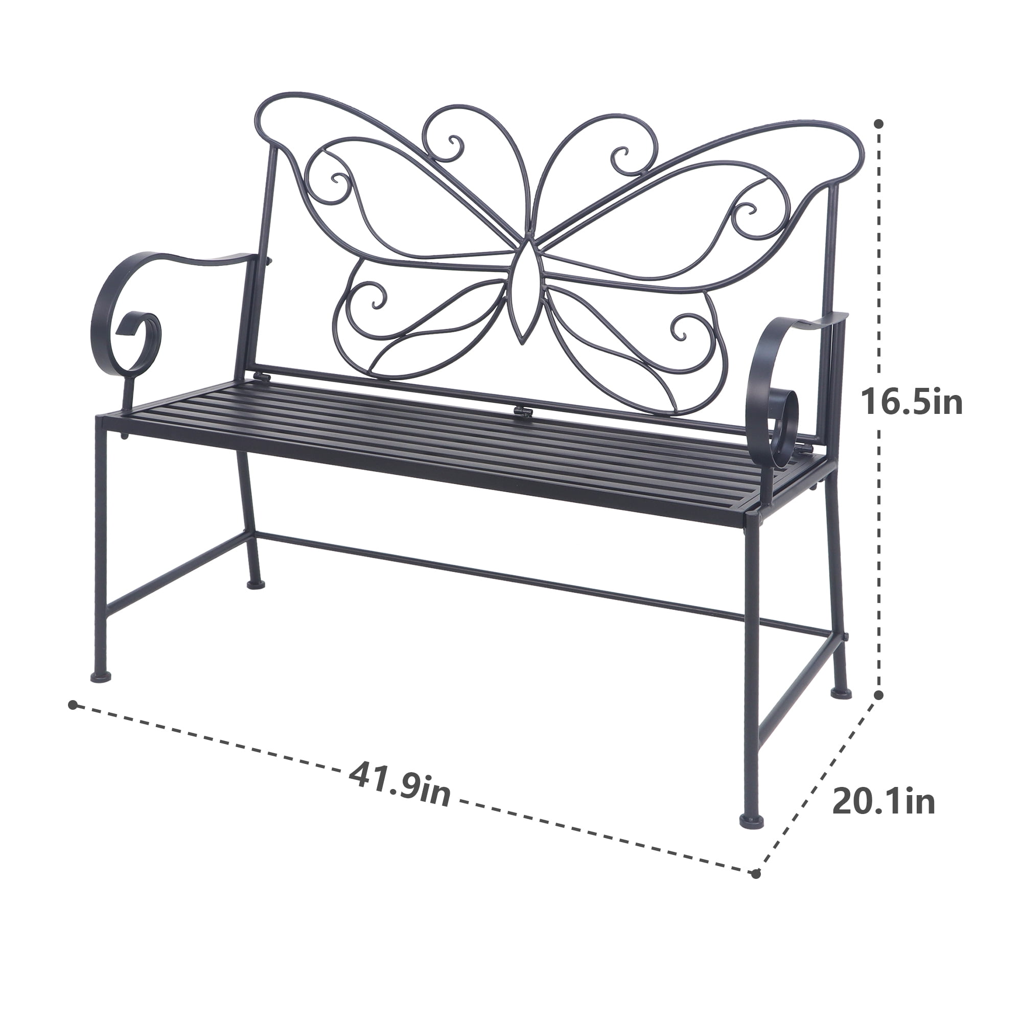 Abble 42" Outdoor Bench Metal Butterfly Design Patio Garden Bench for Porch Yard Lawn Patio Bench, Black