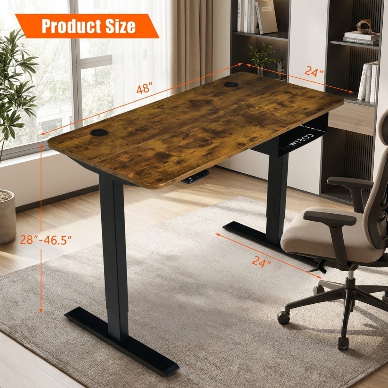 Furnibear 48-Inch Electric Height Adjustable Standing Desk with Memory Control Panel and USB Port, Rustic Brown