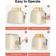 thumbnail image 6 of CROWNFUL 2-Slice Toaster with Extra Wide Slots, Retro Stainless Steel, 6-Shade Settings, Removal Crumb Tray,Cream, 6 of 9