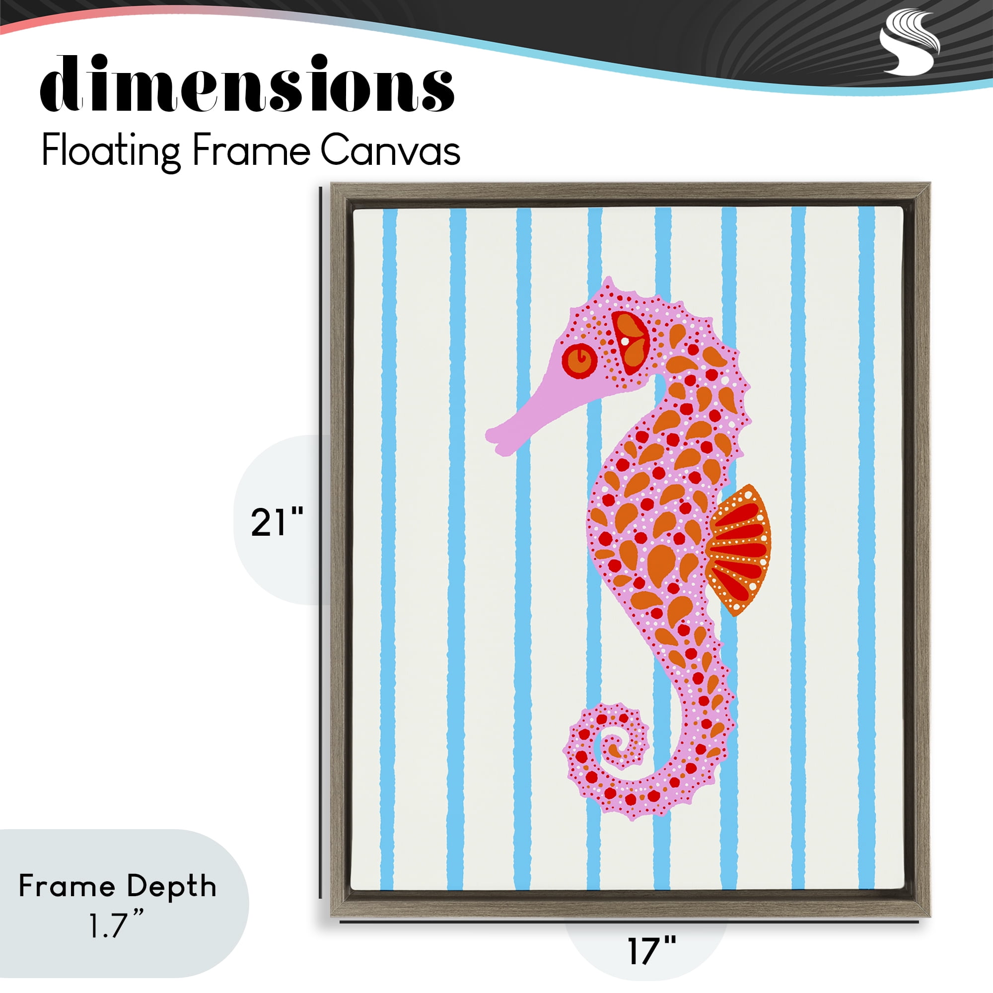 Stupell Industries Boho Seahorse on Stripes Brown Framed Floater Canvas Wall Art, design by Indira Prieto | IndySign