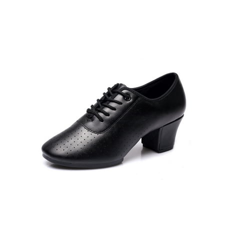 

Colisha Ladies Breathable Chunky Heel Dancing Shoe Social Modern Ballroom Non-Slip Salsa Lace Up Jazz Dance Sneaker Black Rubber Sole Style A 5