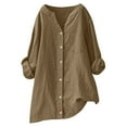 thumbnail image 2 of Fznquz Plain Women’S Tops V Neck Button Down Yellow Shirt Fall Long Sleeve Winter Casual Womens Tshirts, 2 of 6