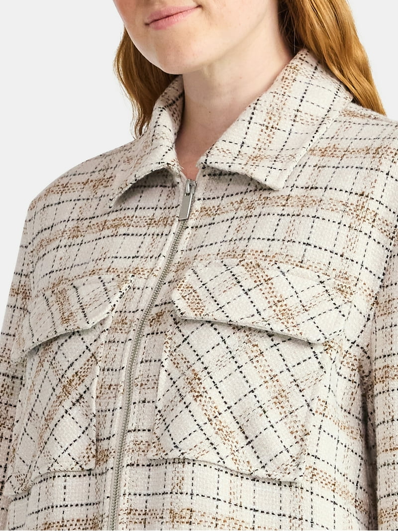 Time and Tru Women's Tweed Zip Jacket, Midweight, Sizes XS-XXXL