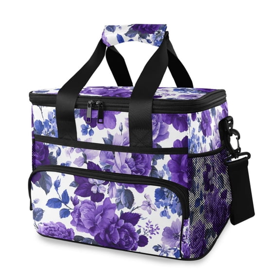 Beautiful Purple Florals Portable Cooler Lunch Box Reusable Insulated Lunch Bag Leakproof 15L