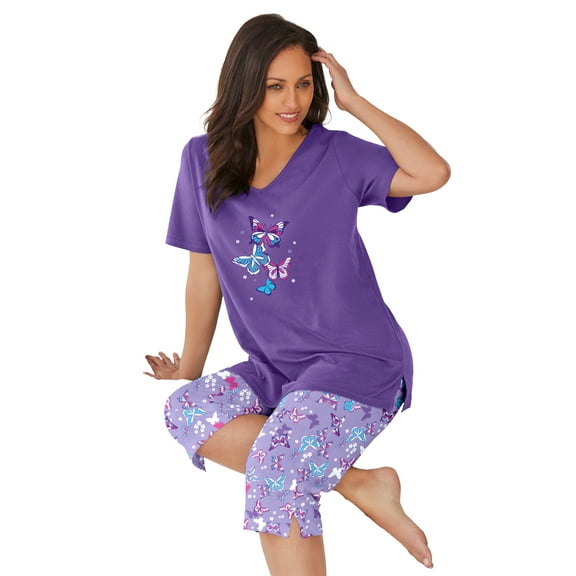 Dreams & Co. Plus Size 2-Piece Capri PJ Set