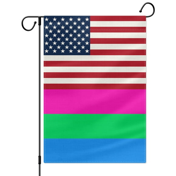 PTEROSAUR American Polysexual Pride Garden Flag, US Polysexual LGBTQ Rainbow Flag, 12.5x18 inch Vertical Double Sided Burlap for House Yard Lawn Outdoor Decoration