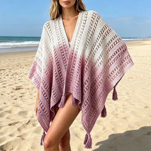 Shrysg Women's Lightweight Chiffon Tassel Shawl Beach Scarf Open Front Casual Cover-Up for Spring Summer Vacation