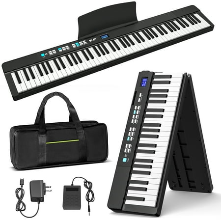 Fenbeli 88 Keys Folding Piano Keyboard for Beginner Portable Electric Piano with Stand, Sustain Pedal, Black