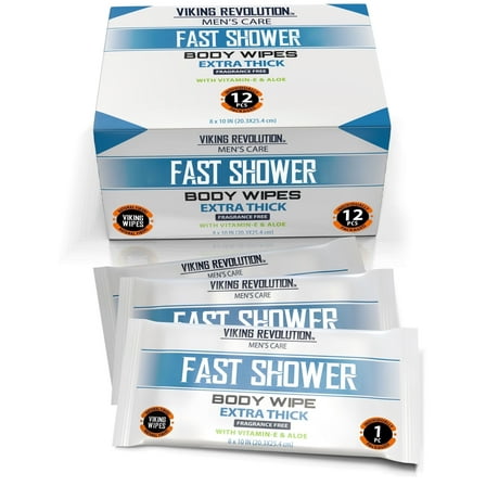 Viking Revolution - Body Wipes - Gym Wipes, Shower Wipes - Unscented, 12 Packs
