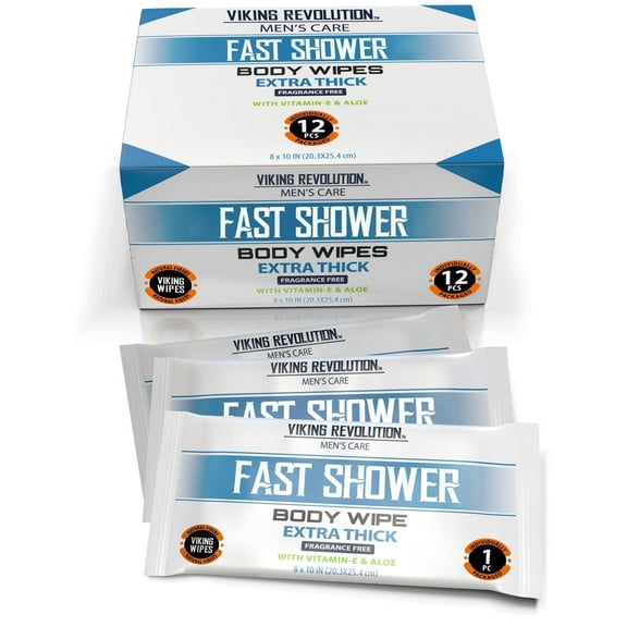 Viking Revolution - Body Wipes - Gym Wipes, Shower Wipes - Unscented, 12 Packs