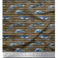 thumbnail image 1 of Soimoi Satin Silk Fabric Stripes & Whale Fish Ocean Print Fabric by The Yard 42 Inch Wide, 1 of 5