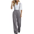thumbnail image 4 of Zynoxe Womens Plus Size Wide Leg Pants Trendy Straight Pleated Detachable Suspender High Waistband Suit Trousers with Pockets Gray S, 4 of 7