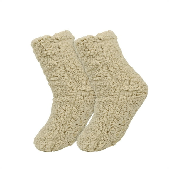 Xfvqtps Women Wool Socks Extra Thick Winter Warm Solid Color Long Tube Home Floor Socks Brown