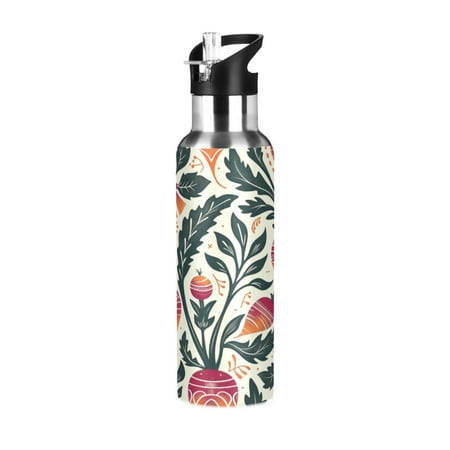 

Water Bottles 20oz Straw Lid Wide Mouth Stainless Steel for School Sport Travel Beet Folk Art