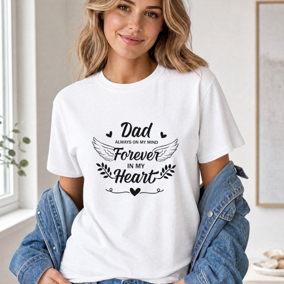 Jollimate Dad Always On My Mind Forever In My Heart Graphic T-Shirt, Memorial Tribute Women's Shirt