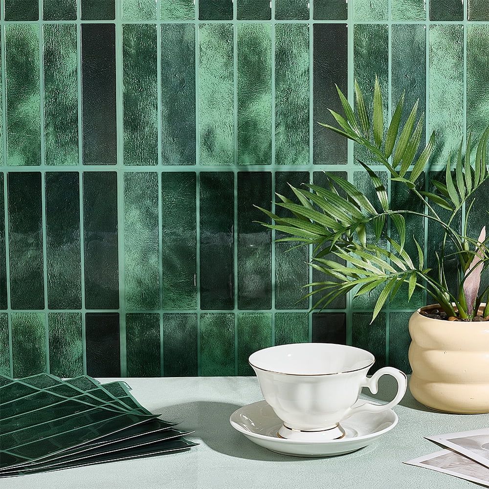 10 Sheets Peel and Stick Backsplash Tiles 3D Stick on Tiles 11.4x9.1 Inch Green Kitchen Wall Tile Self Adhesive Rectangle Wall Tile