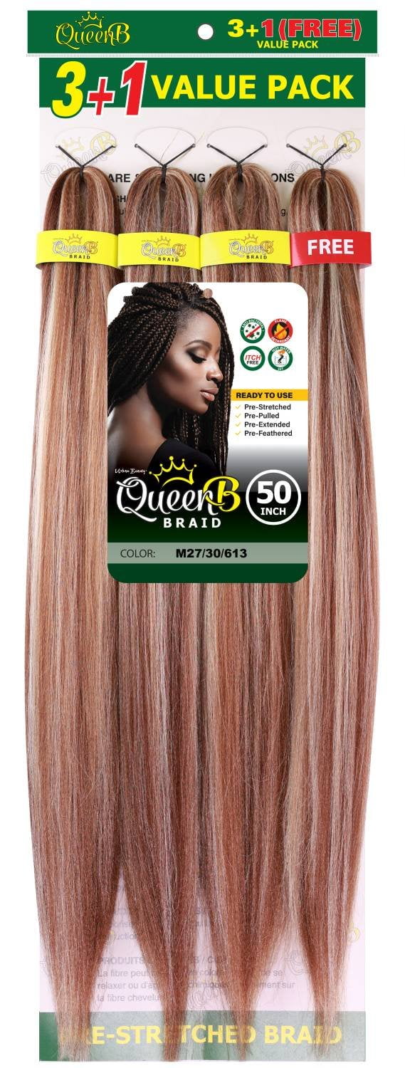 QueenB 4X Value Pack Pre-Stretched Braiding Hair 50” – Color Spicy