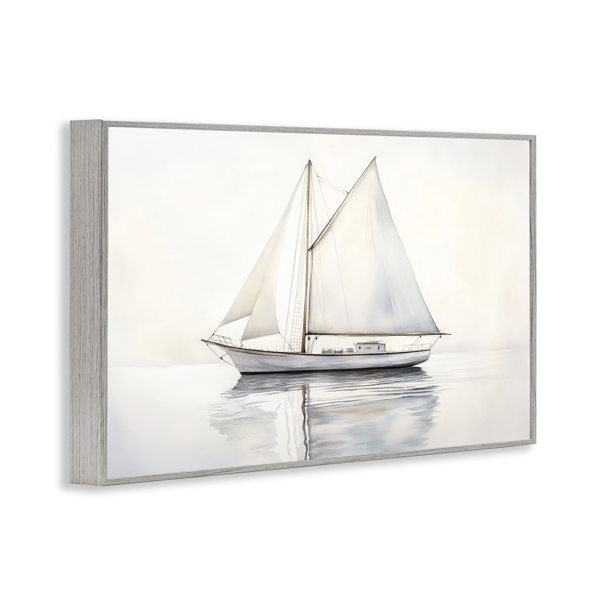Stupell Industries Neutral Sailboat Reflection Gray Framed Giclee Art, design by Petal Prints Design