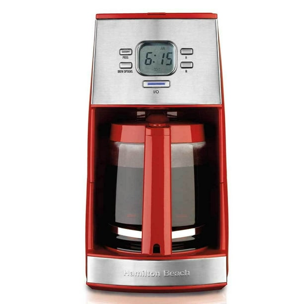 Hamilton Beach 12 Cup Drip Coffee Maker With Programmable Timer And Carafe Red Com Hamilton Beach 12 Cup Drip Coffee Maker, Bedside Table Coffee Maker