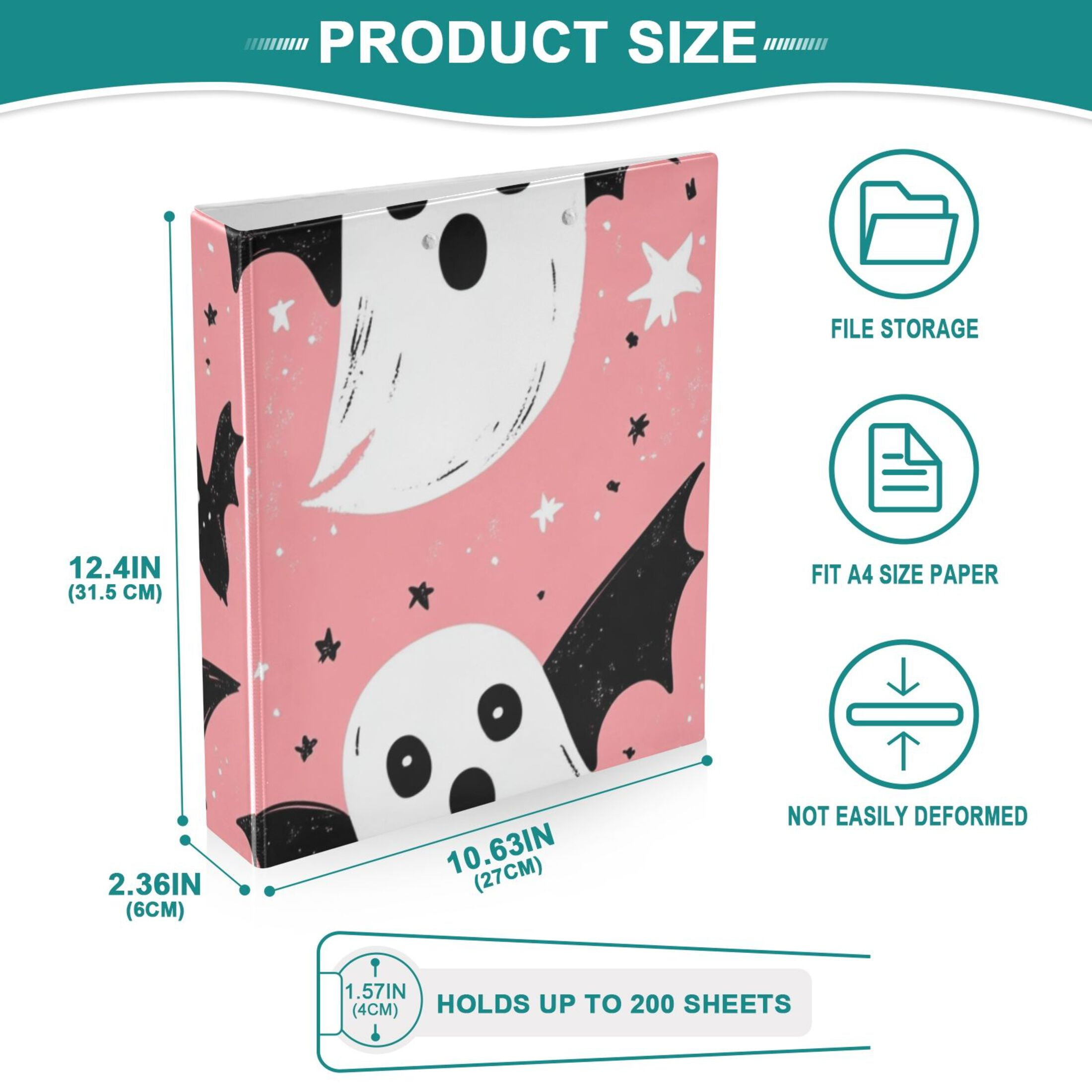 Ghosts Stars 3 Ring Binders 1.5 inch Hardcover File Folders with Interior Pockets A4 Size Organizer for School Office Hospital